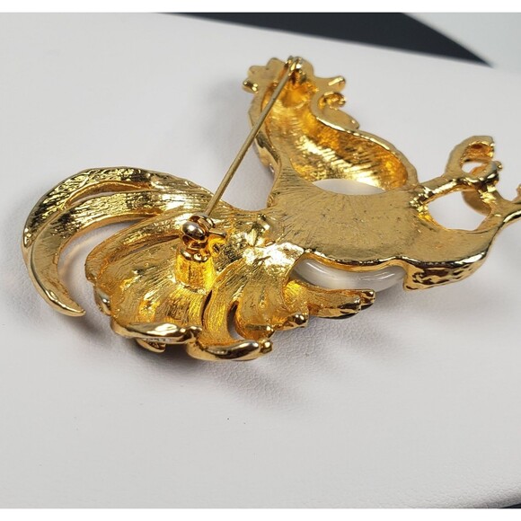 Vintage Moonstone Jelly Belly Body Enamel Crystal Rhinestone Rooster Brooch - Picture 11 of 13